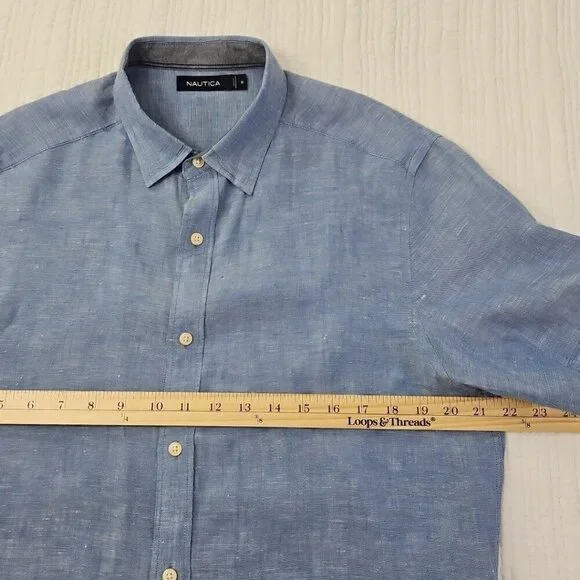 Nautica Linen Blend Short Sleeve Shirt Men's M Blue Button Up EUC LN Resortwear - Picture 8 of 12